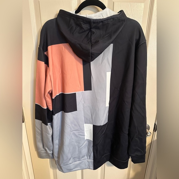 Men’s Lightweight Colorblock Sweatshirt w Hood, Black, Gray & Salmon, Sz XL - Picture 6 of 7